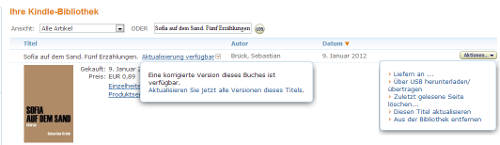 Kindle Bibliothek mit Aktualisierungsmöglichkeiten