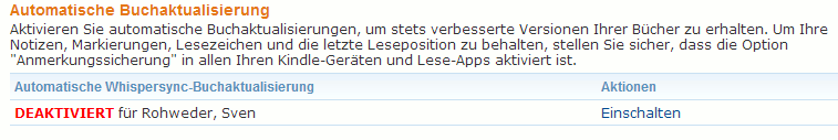 Amazon automatische Aktualisierung