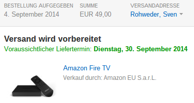Fire TV - Versand wird vorbereitet