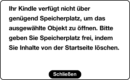 Kindle Meldung kein Speicher